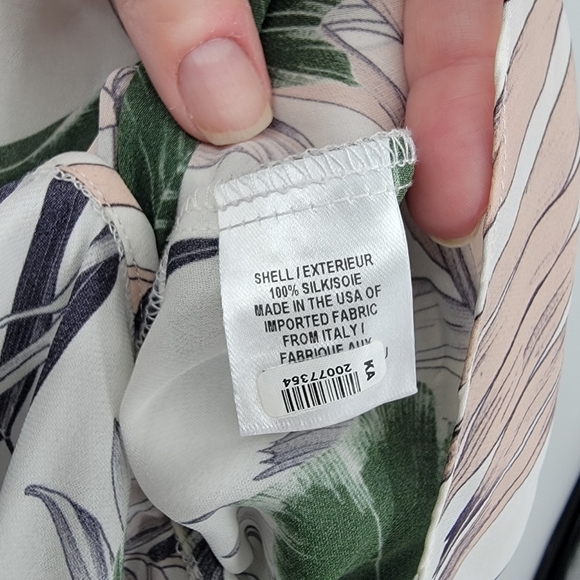 Milly Kia Silk Blouse Size 10 Green White Pink 100% Wrap Peplum Floral Top - Picture 8 of 16